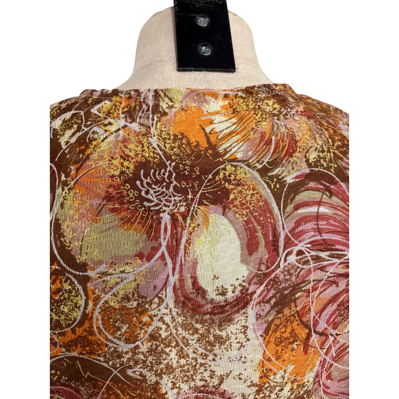 Vintage Handmade Floral Print Brown Dress With V-Neck and 3/4 Sleeves Fundraiser for Sustainable Fashion Education Program