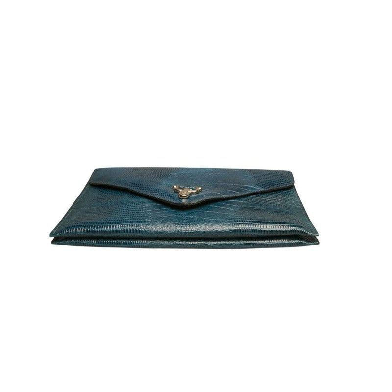 Blue Envelope Clutch Embossed Leather Bag Vintage Accessories