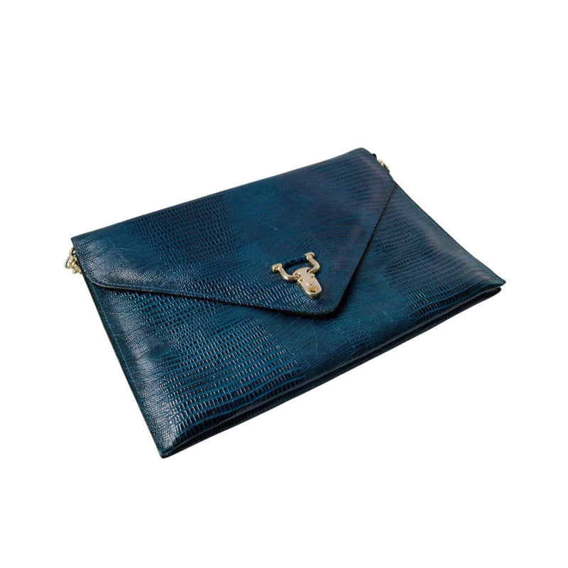 Blue Envelope Clutch Embossed Leather Bag Vintage Accessories