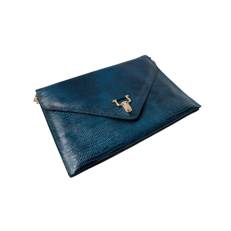 Blue Envelope Clutch Embossed Leather Bag Vintage Accessories
