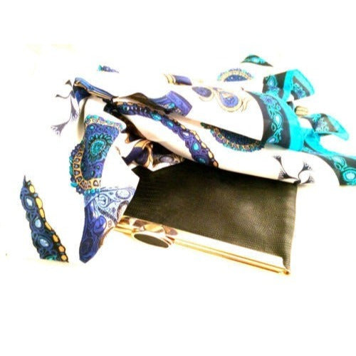 Vintage G. Guccini per Manlio Bonetti Italian Silk Scarf | Ancient Egyptian Revival | Cleopatra & Nefertiti Motif | Teal & Royal Blue Luxury