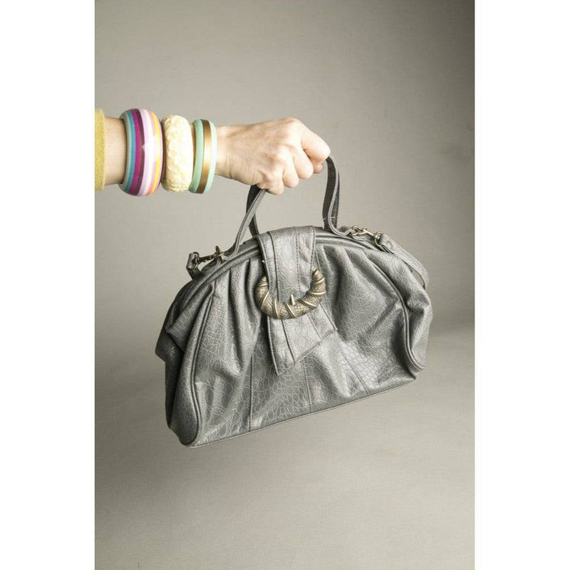 Rivage Vintage Handbag Gray Faux Leather Satchel Bag Shoulder Strap Crossbody