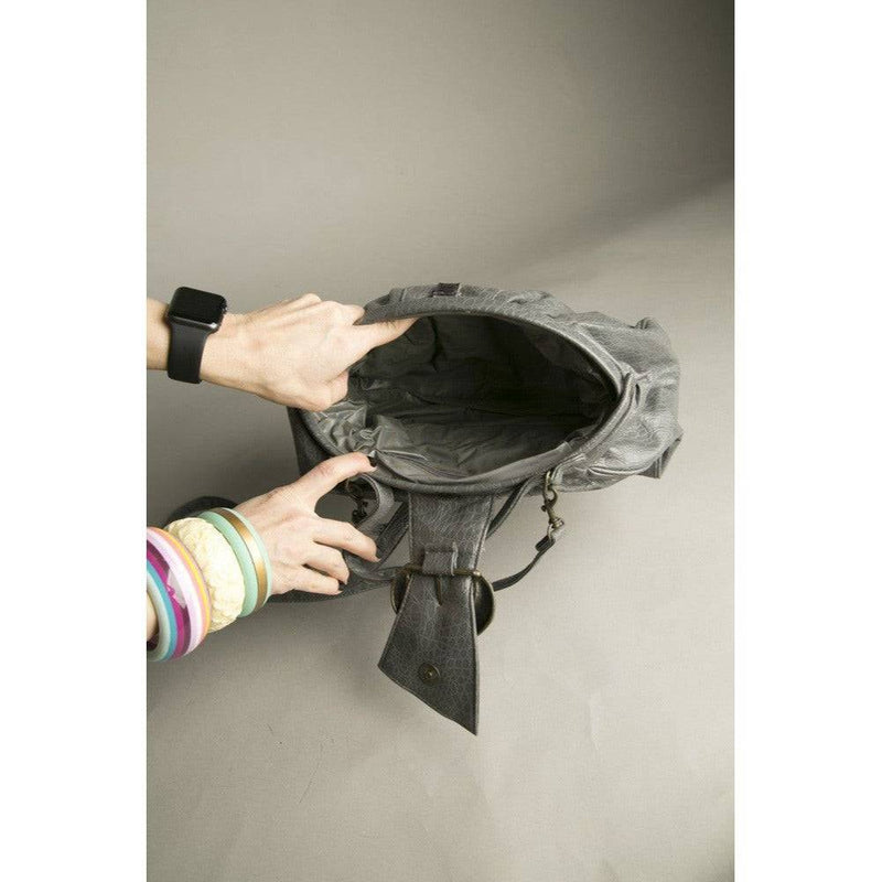 Rivage Vintage Handbag Gray Faux Leather Satchel Bag Shoulder Strap Crossbody