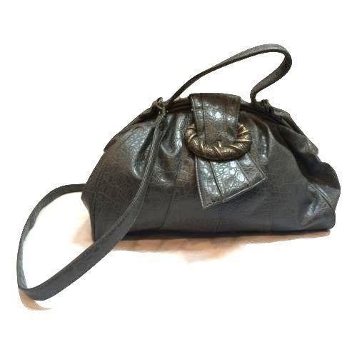 Rivage Vintage Handbag Gray Faux Leather Satchel Bag Shoulder Strap Crossbody