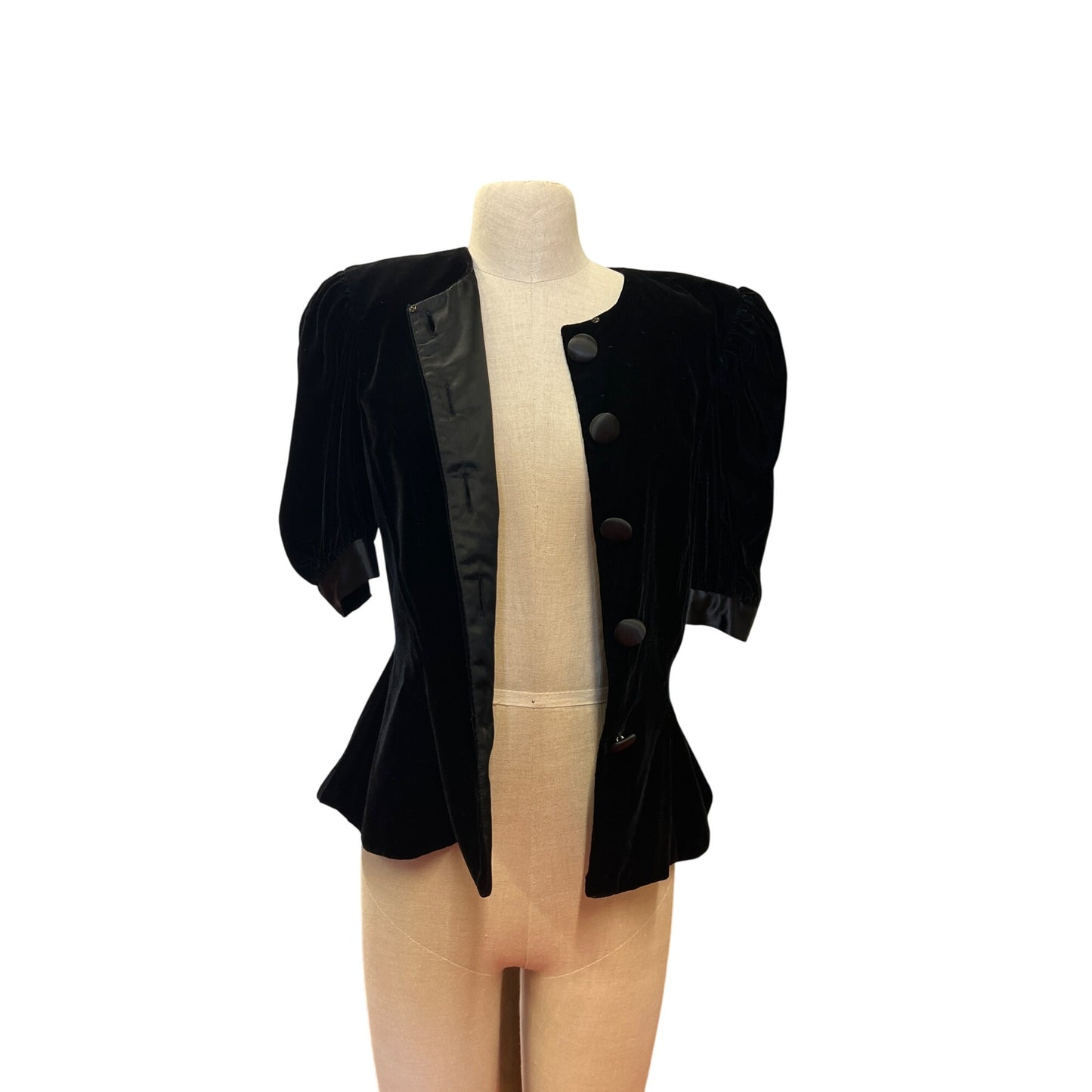 Vintage Dépeche Mode Womens Black Velvet Puff Sleeve Buttoned Blouse Jacket Coat Made In Korea