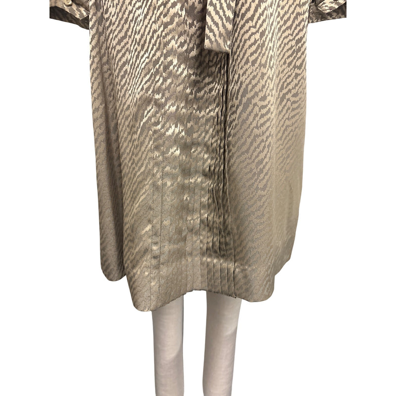 Vintage 1970s Beige Zebra Print Satin Sheath Dress Bow Detail Belted Waist Fundraiser for Sustainable Fashion Education Programs
