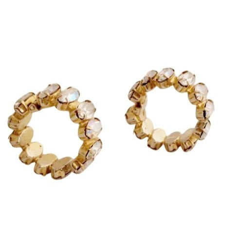 Vintage Swarovski Crystals Gold-Plated Rhinestone Clip on Hoop Earrings