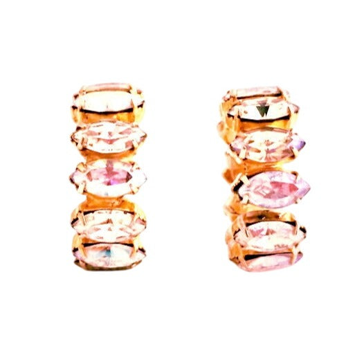 Vintage Swarovski Crystals Gold-Plated Rhinestone Clip on Hoop Earrings