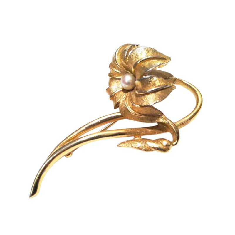 Vintage Boucher Lilum Flower Brooch | Signed Designer | 1950s-60s | Pearl Accent | Fundraiser for Sustainable Fashion Education Programs