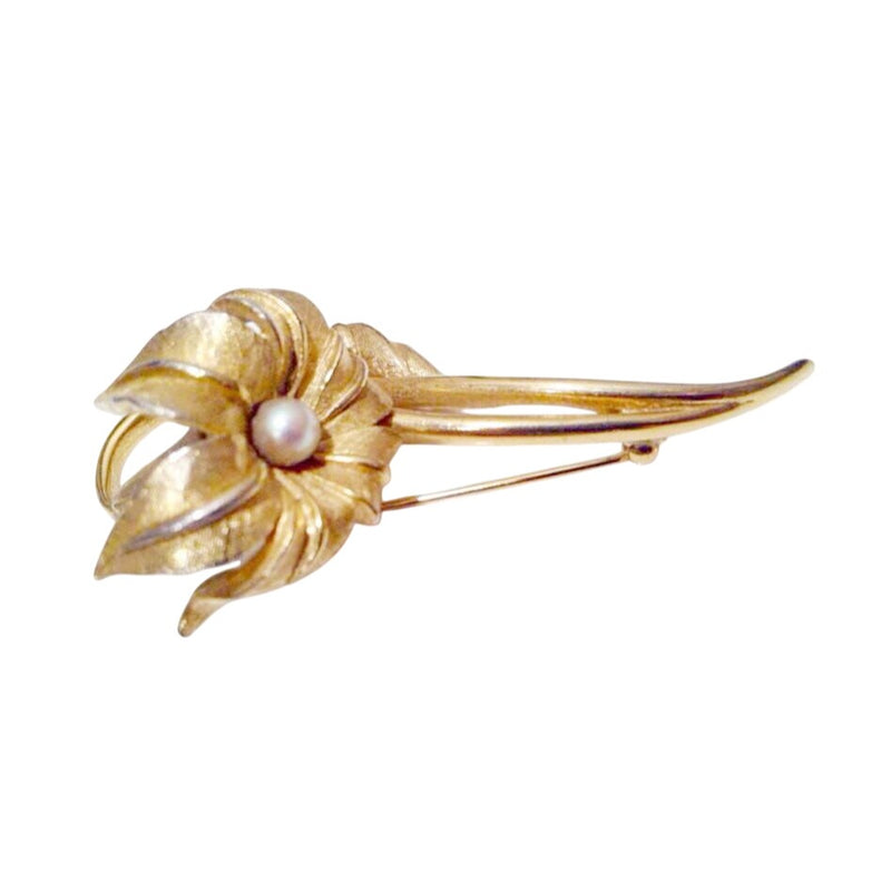 Vintage Boucher Lilum Flower Brooch | Signed Designer | 1950s-60s | Pearl Accent | Fundraiser for Sustainable Fashion Education Programs