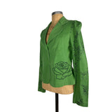 Tom K Nguyen Green Blazer Floral Embroidery Rose Flower Authentic Vintage Unusual Women's Jacket