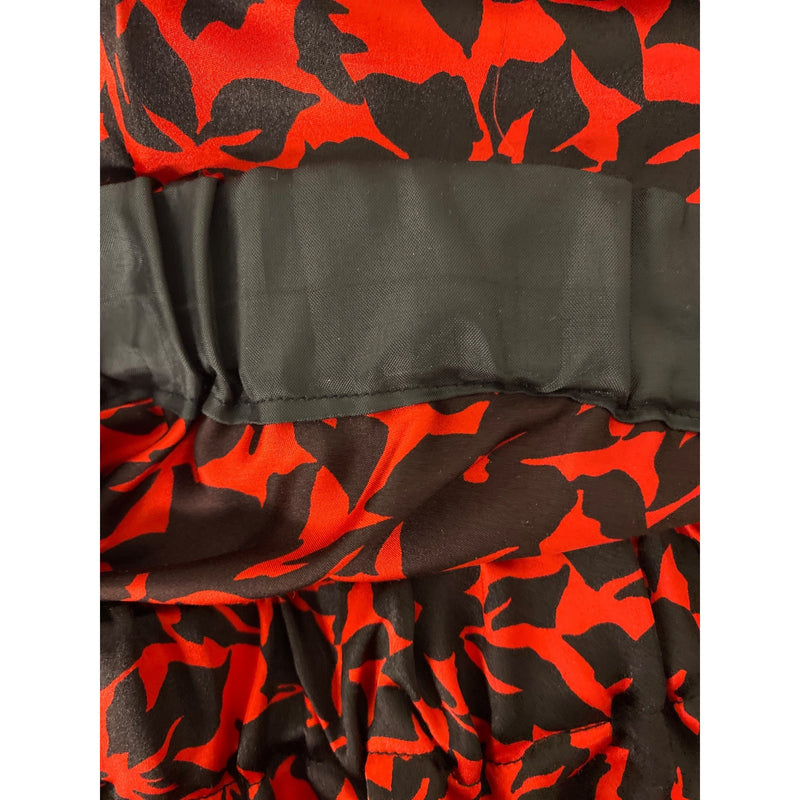 Vintage Red Black Floral Printed Womens Two-Piece Dress Short Sleeve Top Elastic Waist Maxi Skirt, Fundraiser Sustainable Fashion Education