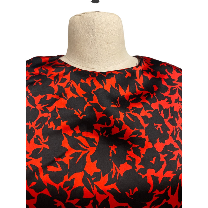 Vintage Red Black Floral Printed Womens Two-Piece Dress Short Sleeve Top Elastic Waist Maxi Skirt, Fundraiser Sustainable Fashion Education