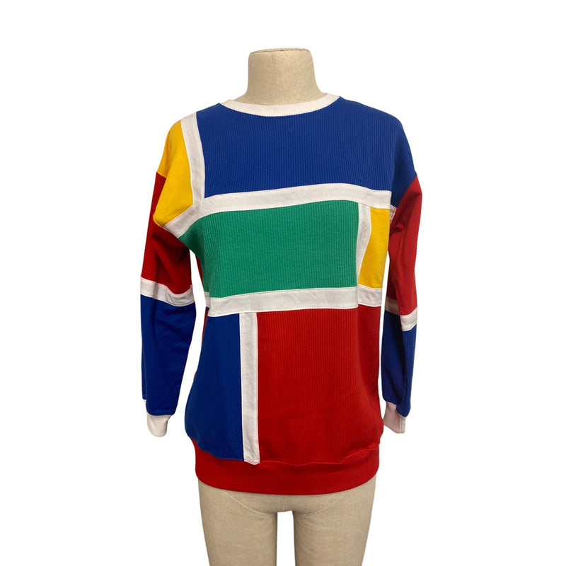 Vintage Color-Block Pullover Sweatshirt Crew Neck Long Sleeve Casual