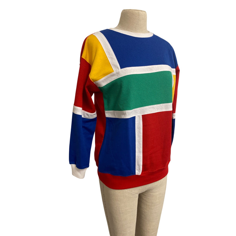 Vintage Color-Block Pullover Sweatshirt Crew Neck Long Sleeve Casual