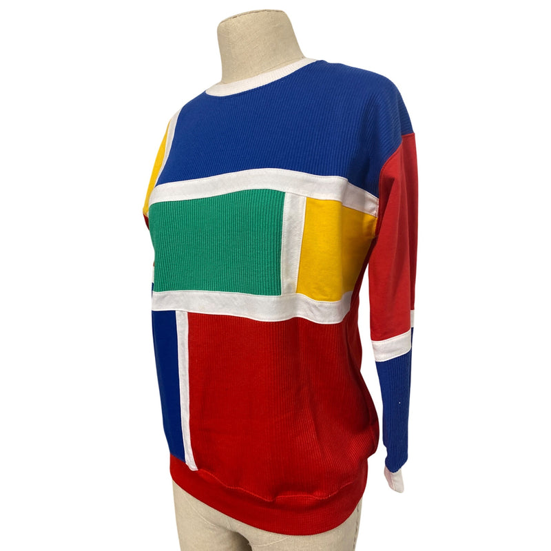 Vintage Color-Block Pullover Sweatshirt Crew Neck Long Sleeve Casual