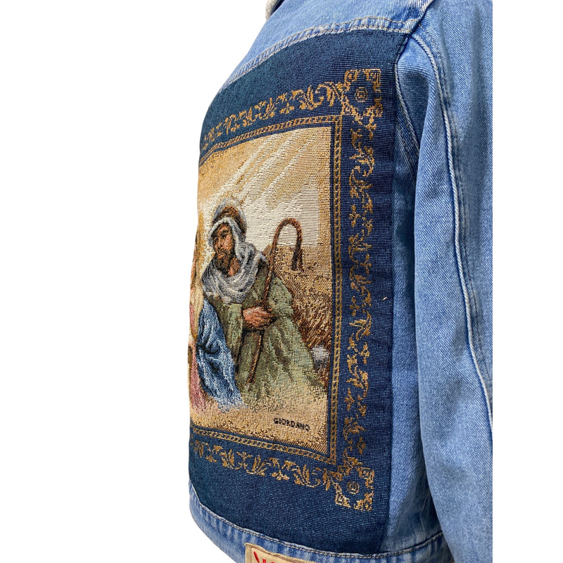 LUXBOHEME Upcycled Coat PACSUN Denim Sherpa Jean Jacket With Peace Patch, Fundraiser for Sustainable Fashion Education Programs