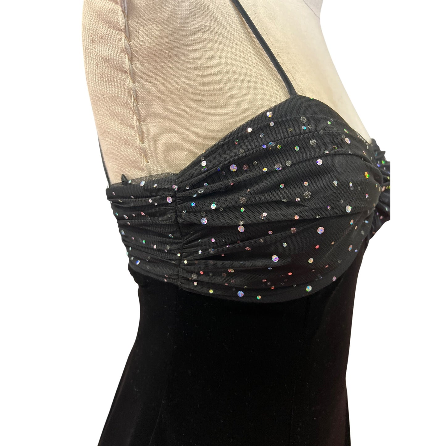 Vintage Blondie Nites by Linda Bernell Black Velvet Spaghetti Strap Dress Sparkling Top Short Prom LBD Homecoming Dress