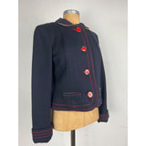 Marc Jacobs Authentic Vintage Wool Jacket Women's Navy and Red Trim Buttoned Blazer Top Nordstrom