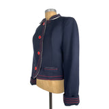 Marc Jacobs Authentic Vintage Wool Jacket Women's Navy and Red Trim Buttoned Blazer Top Nordstrom