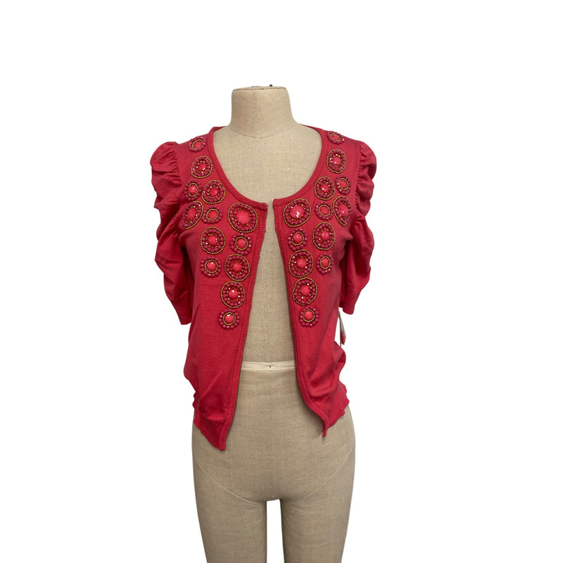 Floral Festival Embellished Coral Pink Short Sleeve Cardigan Sweater With Beaded Medallions by Inc International Concepts from Macys