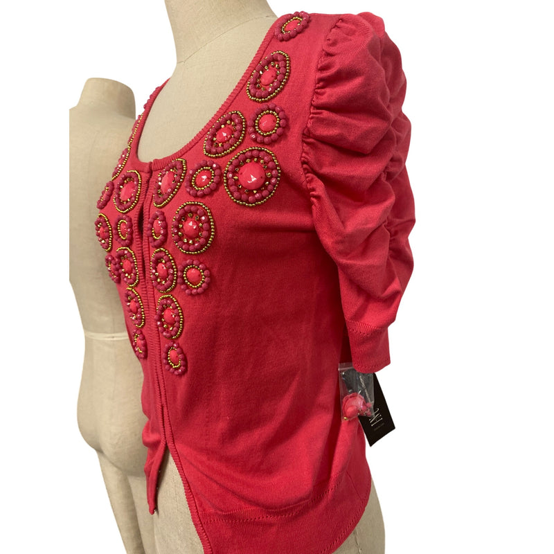 Floral Festival Embellished Coral Pink Short Sleeve Cardigan Sweater With Beaded Medallions by Inc International Concepts from Macys