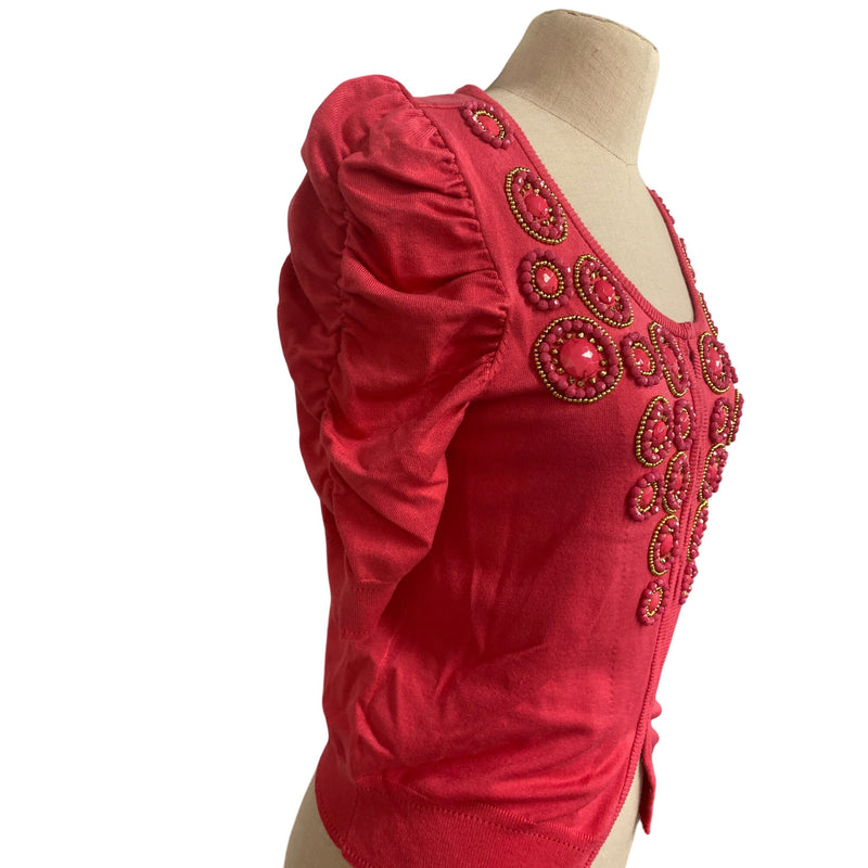 Floral Festival Embellished Coral Pink Short Sleeve Cardigan Sweater With Beaded Medallions by Inc International Concepts from Macys