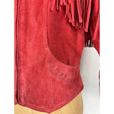 Pioneer Wear Women's Red Suede Leather Jacket Fringed Top Tassels Vintage Authentic