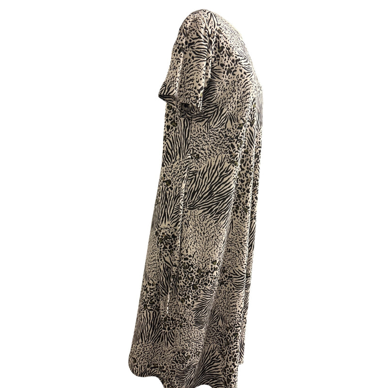 Vintage Handmade Animal Print Midi Dress With Tie Waist and Short Sleeves