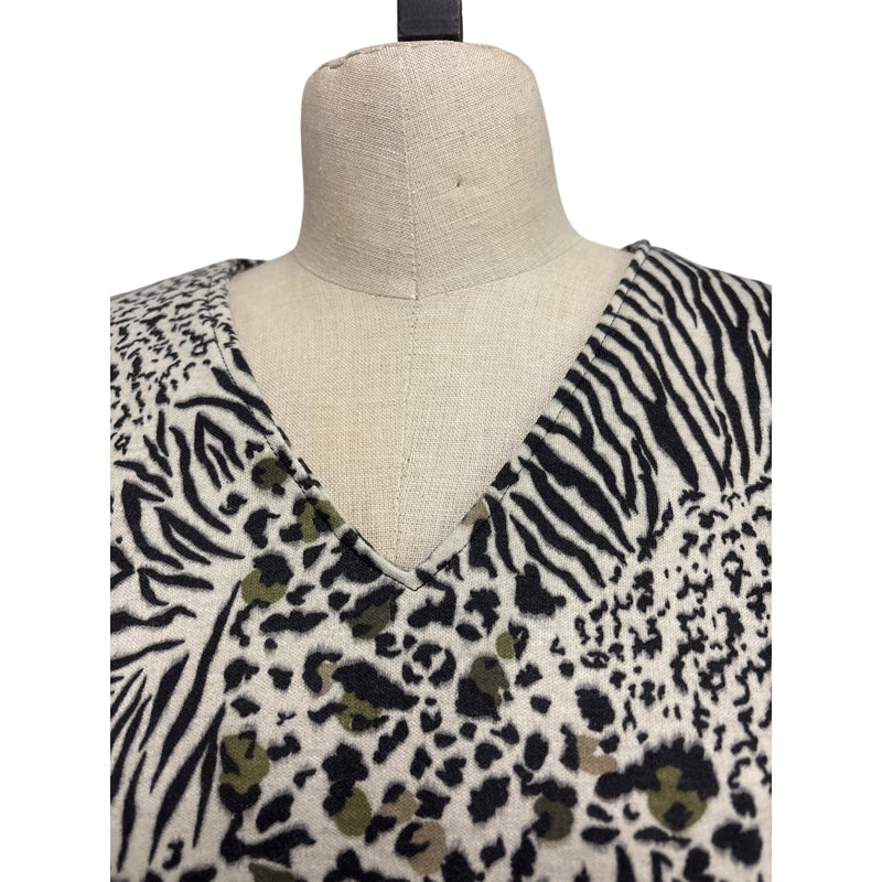 Vintage Handmade Animal Print Midi Dress With Tie Waist and Short Sleeves