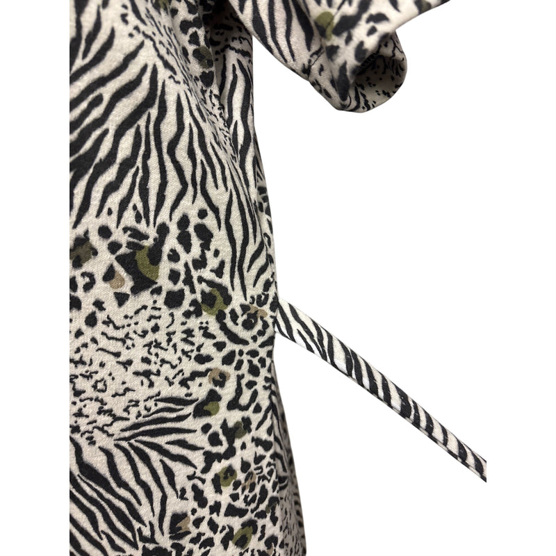 Vintage Handmade Animal Print Midi Dress With Tie Waist and Short Sleeves