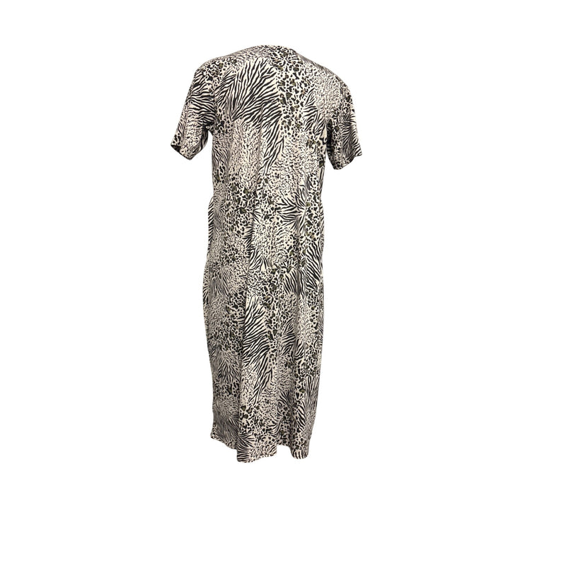 Vintage Handmade Animal Print Midi Dress With Tie Waist and Short Sleeves