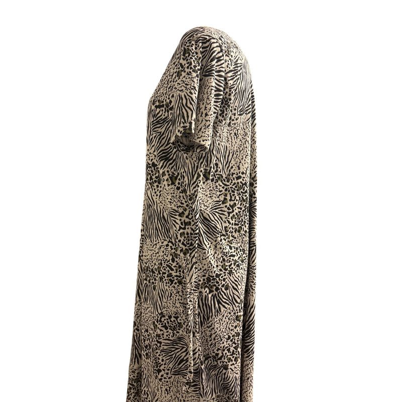 Vintage Handmade Animal Print Midi Dress With Tie Waist and Short Sleeves
