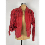 Pioneer Wear Women's Red Suede Leather Jacket Fringed Top Tassels Vintage Authentic