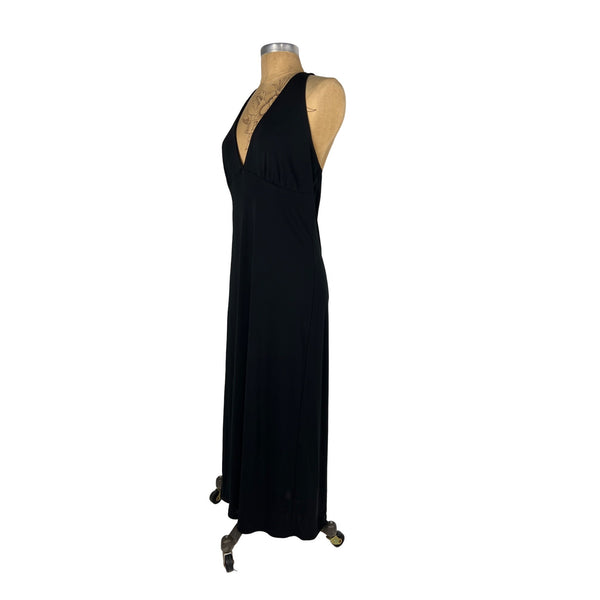 Banana Republic Timeless Black Halter Dress Midi Long Authentic Vintage Rayon Viscose Polyester Large