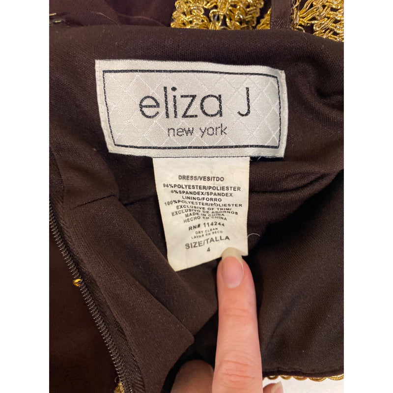 Vintage Eliza J. New York Brown Gold Halter Dress With Crochet Detailing  Open Back Design, Fundraiser for Sustainable Fashion Education