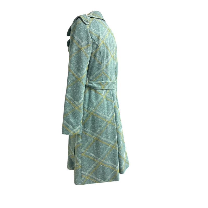 Vintage Beth Bowley Teal Gold Plaid Wool Blend Belted Coat Jacket Pencil Skirt Set Size 6 RN98544, Sustainable Fashion Education Fundraiser