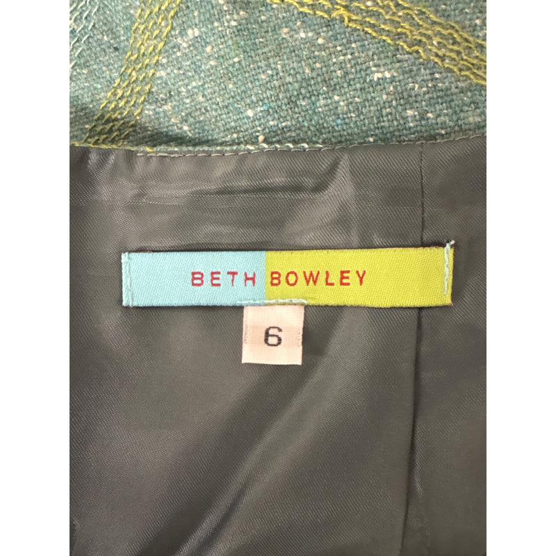 Vintage Beth Bowley Teal Gold Plaid Wool Blend Belted Coat Jacket Pencil Skirt Set Size 6 RN98544, Sustainable Fashion Education Fundraiser