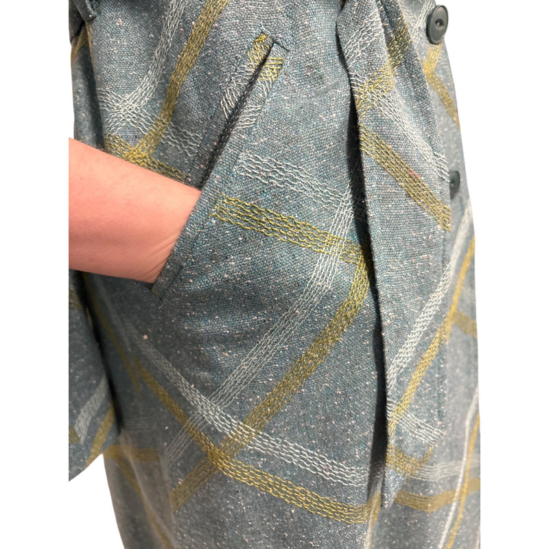Vintage Beth Bowley Teal Gold Plaid Wool Blend Belted Coat Jacket Pencil Skirt Set Size 6 RN98544, Sustainable Fashion Education Fundraiser