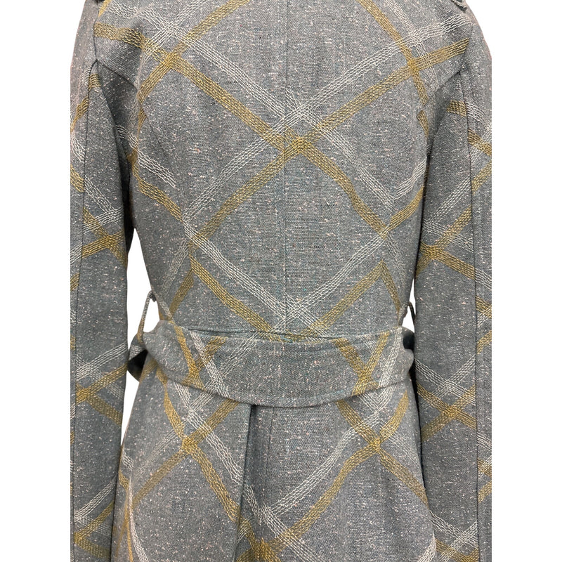 Vintage Beth Bowley Teal Gold Plaid Wool Blend Belted Coat Jacket Pencil Skirt Set Size 6 RN98544, Sustainable Fashion Education Fundraiser