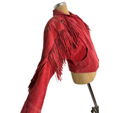 Pioneer Wear Women's Red Suede Leather Jacket Fringed Top Tassels Vintage Authentic