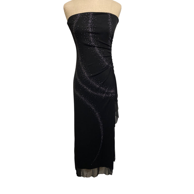 Byer Too! Elegant Black Strapless Metallic Sparkle Long Evening Dress Snug Fit Comfy Gown