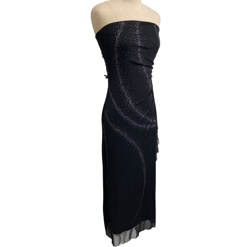 Byer Too! Elegant Black Strapless Metallic Sparkle Long Evening Dress Snug Fit Comfy Gown