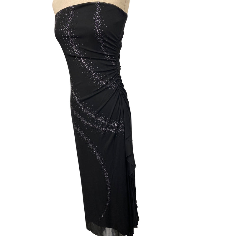 Byer Too! Elegant Black Strapless Metallic Sparkle Long Evening Dress Snug Fit Comfy Gown
