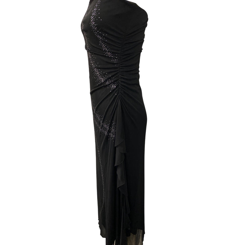 Byer Too! Elegant Black Strapless Metallic Sparkle Long Evening Dress Snug Fit Comfy Gown