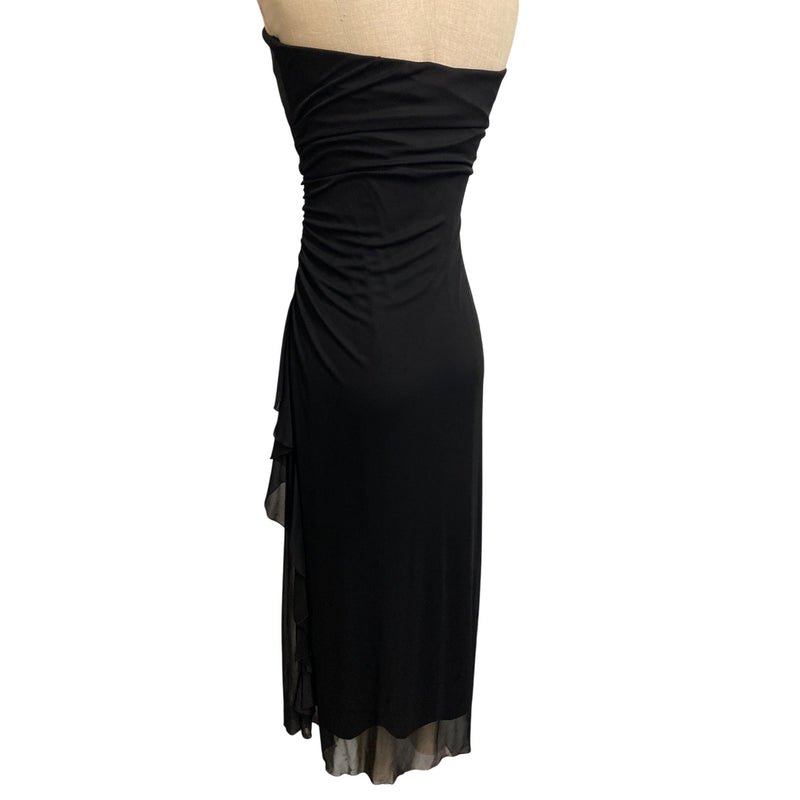 Byer Too! Elegant Black Strapless Metallic Sparkle Long Evening Dress Snug Fit Comfy Gown