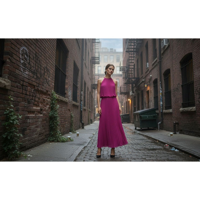 MSK Womens Pleated Halter Maxi Dress Pink Size 16