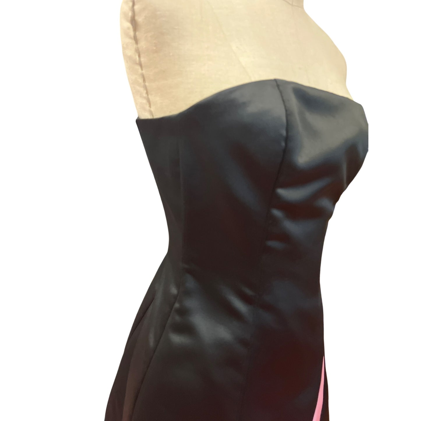 Jessica McClintock for Gunne Sax Strapless Black Cocktail Dress With Pink Satin Accents Bow LBD Prom Homecoming Formal Party Dress