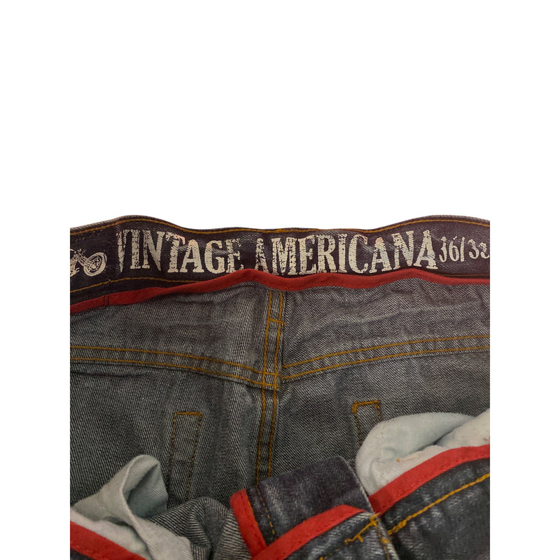 Mens Vintage Americana Denim Cargo Jeans W36 L33 Embroidered Patches Jean Pants