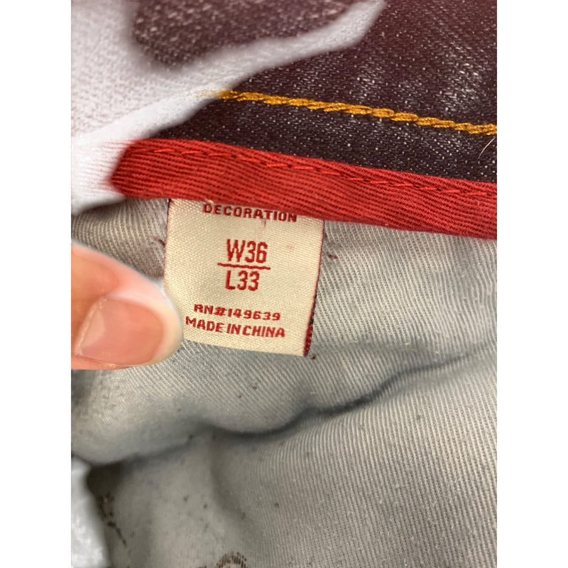 Mens Vintage Americana Denim Cargo Jeans W36 L33 Embroidered Patches Jean Pants